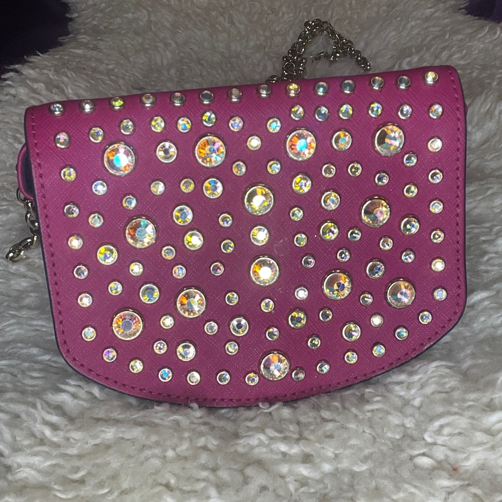 Juicy Couture Mini Leather Studded Rhinestone Crossbody with Gold Chain Strap